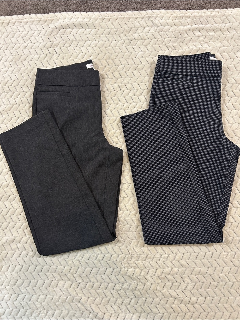 Pair of Women's Stretch Ponte Pants - Charcoal & Black/White Houndstooth